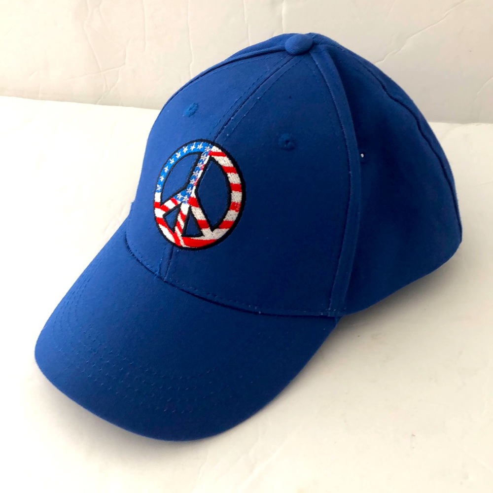 Peace Baseball Cap Hat By Berkshire Fashions Blue red & White Patriotic Peace